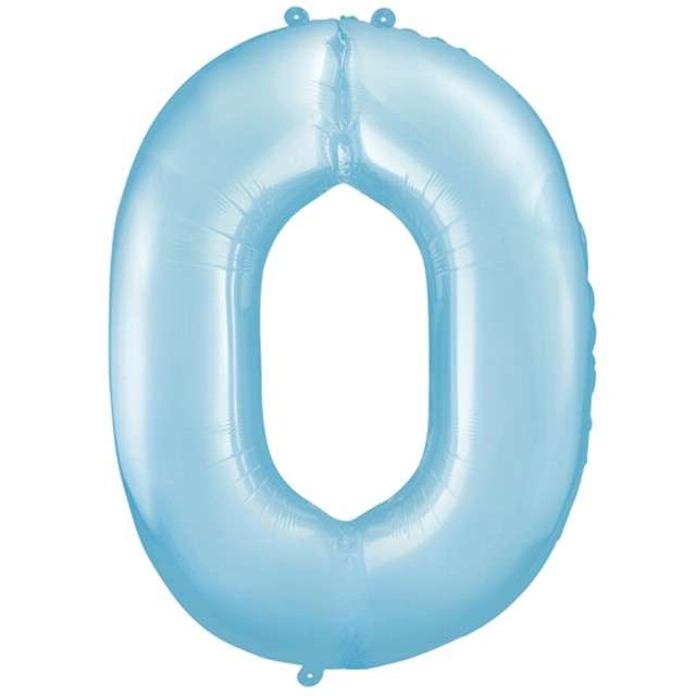 Balon foliowy cyfra 0, 34", PartyDeco, niebieski jasny