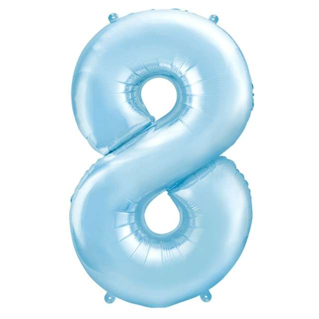 Balon foliowy cyfra 8, 34", PartyDeco, niebieski jasny