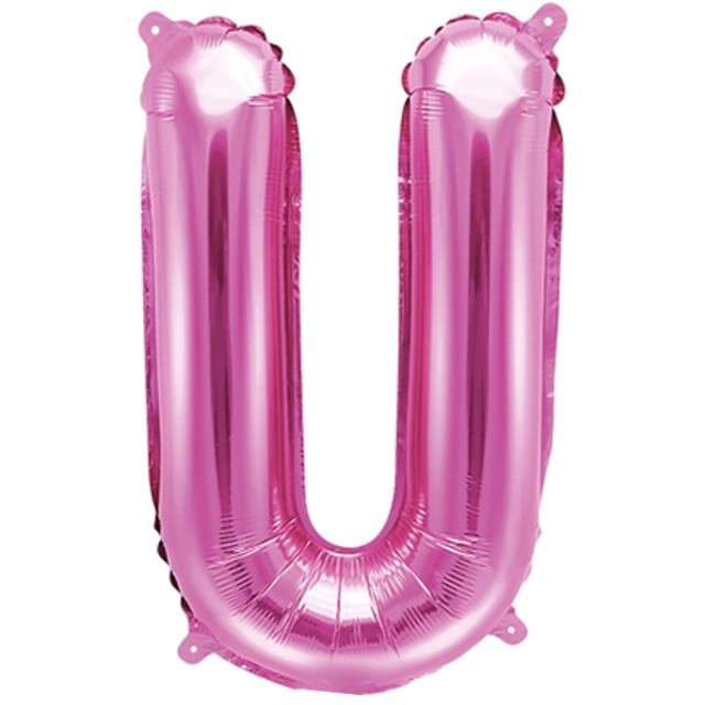 Balon foliowy litera U, 14", PartyDeco, różowy ciemny