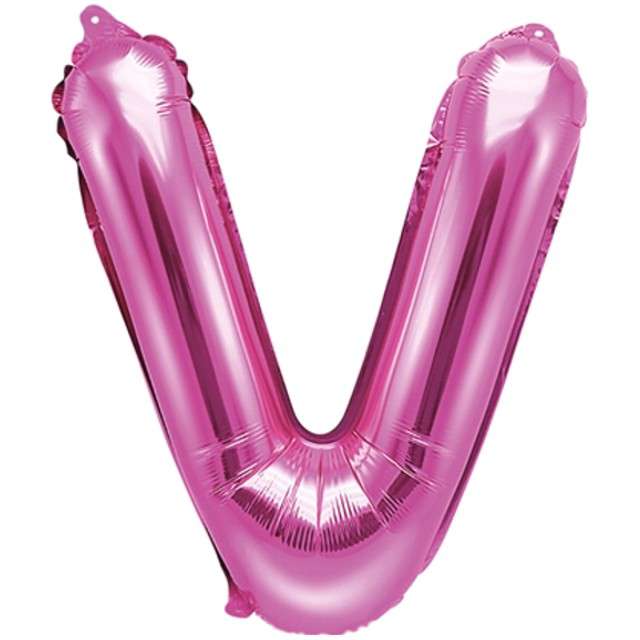 Balon foliowy litera V, 14", PartyDeco, różowy ciemny