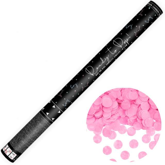 Tuba strzelająca konfetti "Kółka różowe", 60 cm, PartyDeco