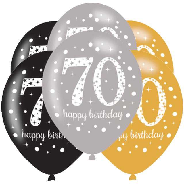 Balony "70 Urodziny - Sparkling Celebrations Gold", mix, AMSCAN, 11", 6 szt