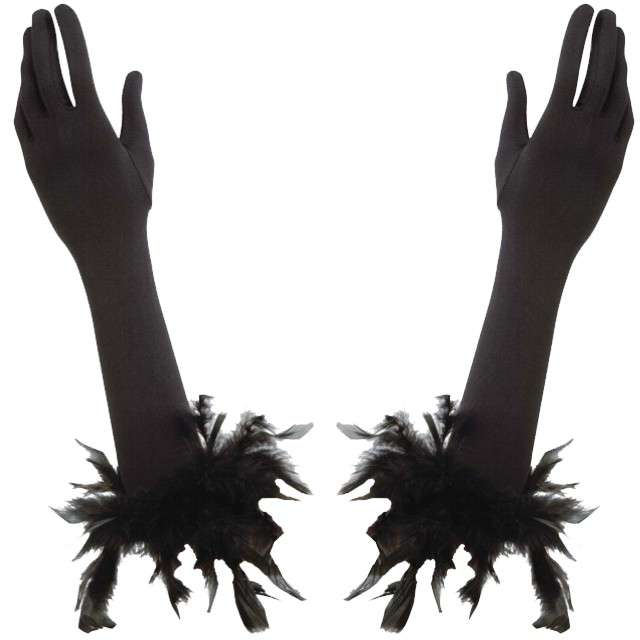 Rękawiczki "Larson z piórami", czarne, WIDMANN, 37 cm