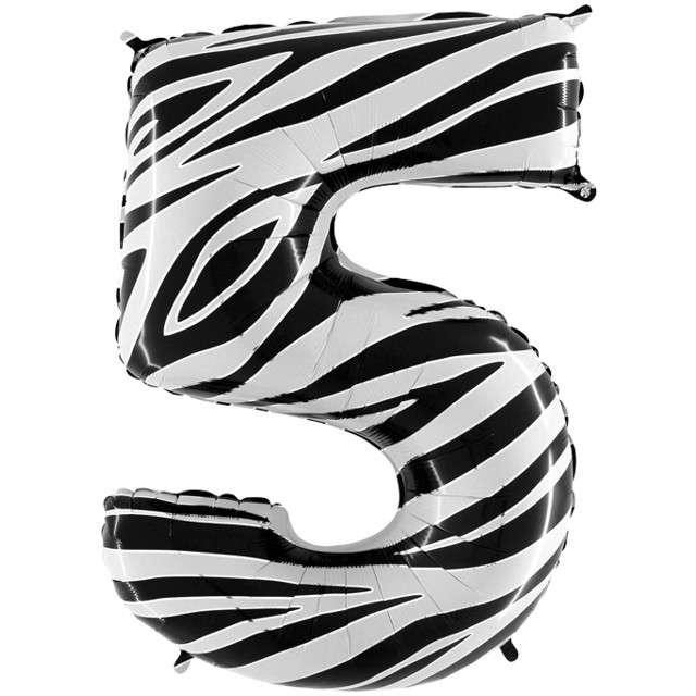 Balon foliowy cyfra 5, 40", GRABO, zebra