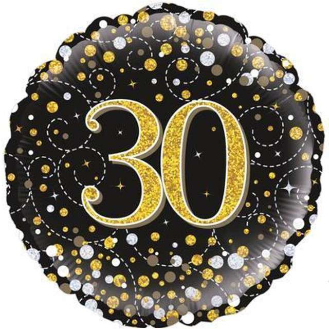 Balon foliowy "30 Urodziny - czarny ", OAKTREE, złoty, 18" CIR