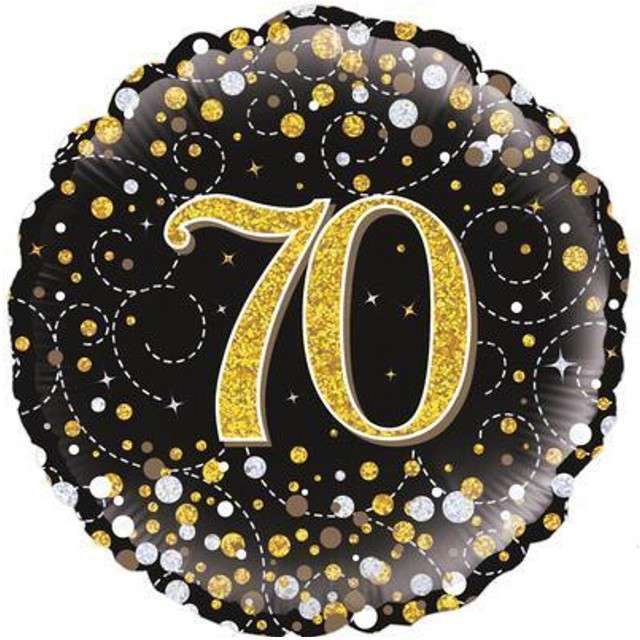 Balon foliowy "70 Urodziny - czarny ", OAKTREE, złoty, 18" CIR
