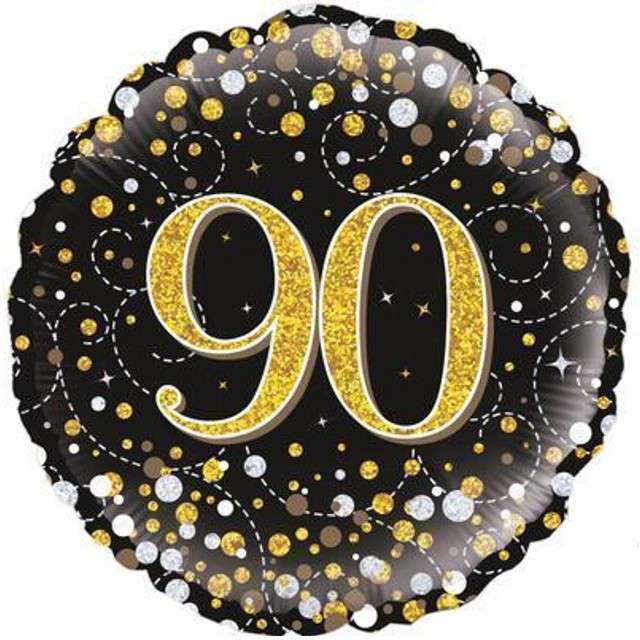 Balon foliowy "90 Urodziny - czarny ", OAKTREE, złoty, 18" CIR