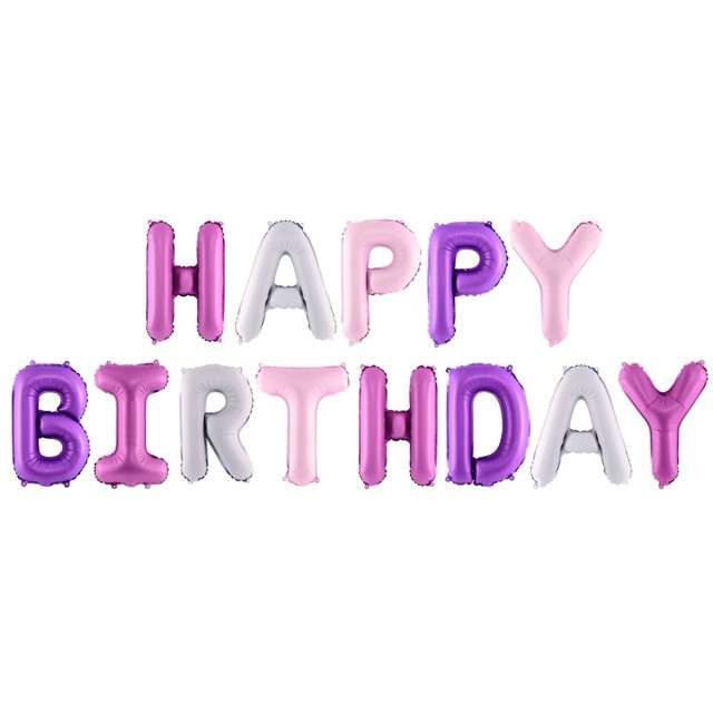 Balon foliowy "Happy Birthday", mix, PartyDeco, zestaw