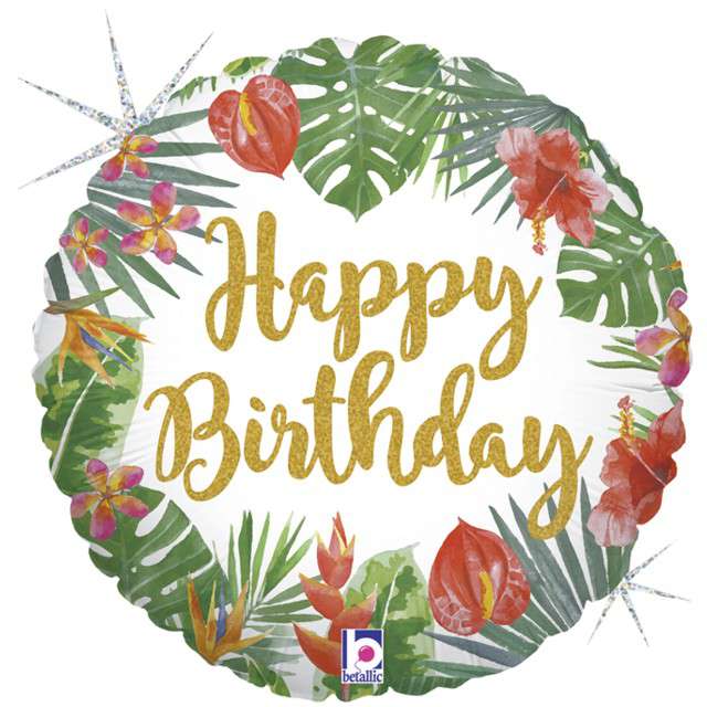 Balon foliowy "Tropical - Happy Birthday", Grabo, 18", RND