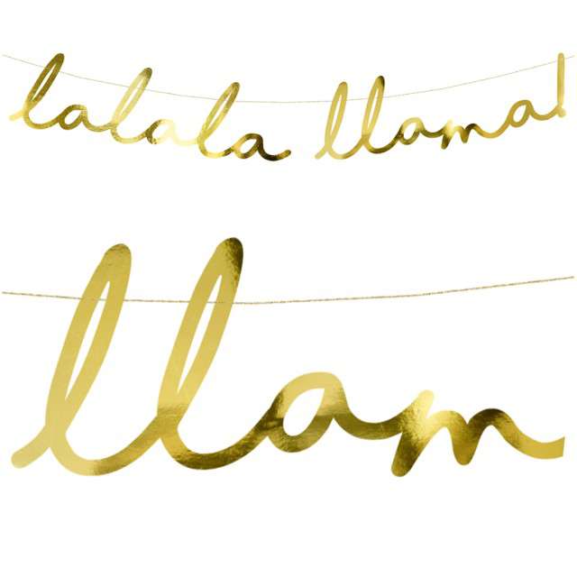 Baner "LaLaLa Llama", PartyDeco, złoty, 82 cm