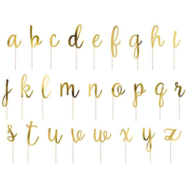 Szpilki drewniane "Alfabet", złote, PartyDeco, 12 cm, 53 szt,