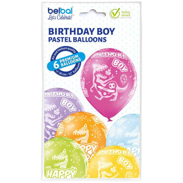 Balony Happy Birthday Boy - Dinozaury pastel mix BELBAL 12 6 szt