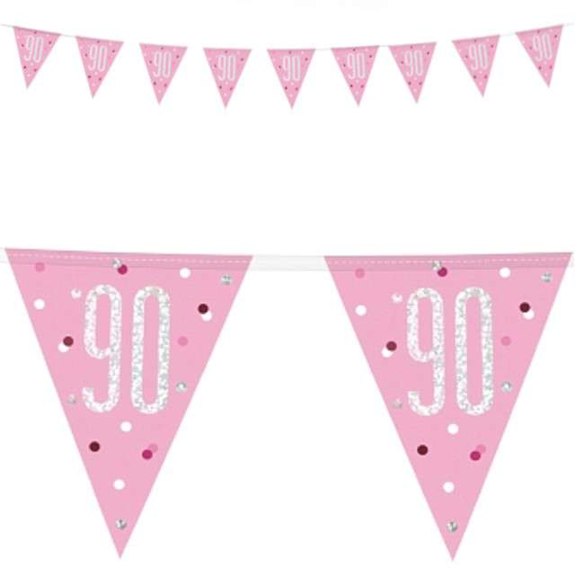 Baner flagi "90 Urodziny - Glitz Holo", różowy, UNIQUE, 274 cm