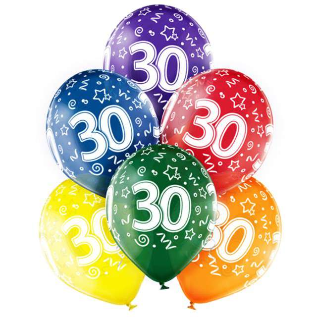 Balony "30 Urodziny", mix, BELBAL, 12", 6 szt