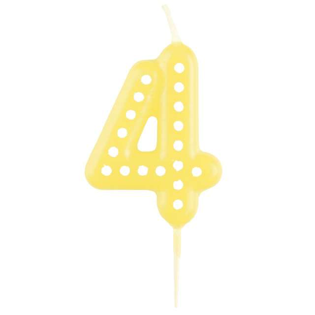 Świeczka na tort "Cyfra 4 Kropeczki", AMSCAN, żółta