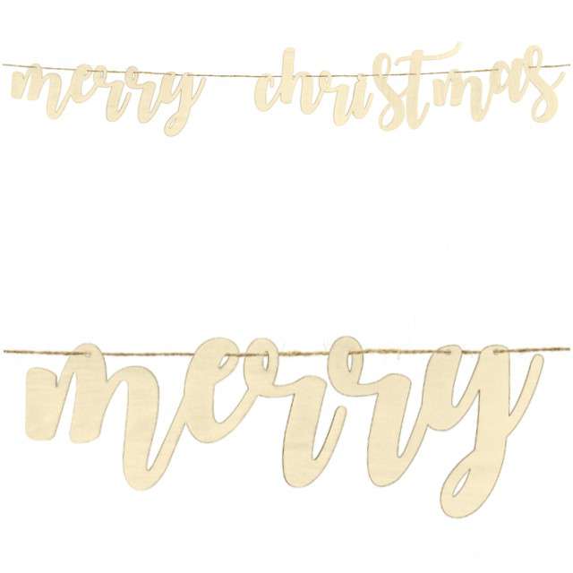 Baner "Merry Christmas", drewniany, PartyDeco, 87 cm