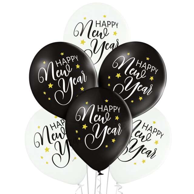 Balony "Happy New Year", pastel mix, BELBAL, 12", 6 szt