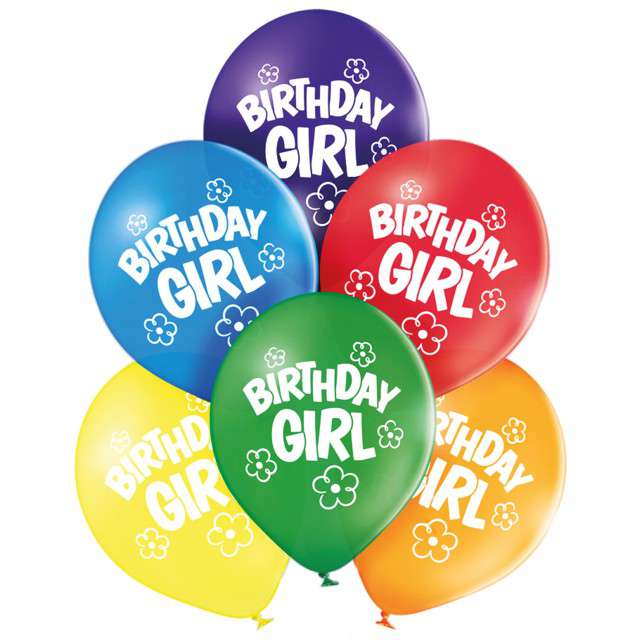 Balony "Birthday Girl", pastel mix, BELBAL, 10", 6 szt