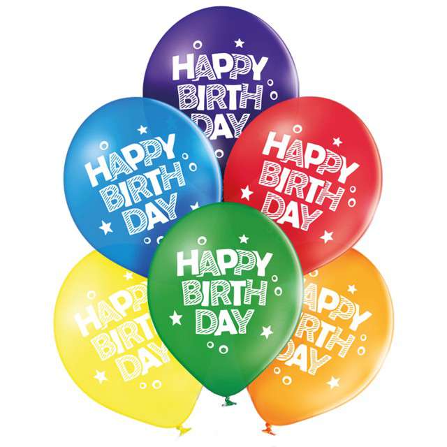 Balony "Happy Birthday", pastel mix, BELBAL, 10", 6 szt