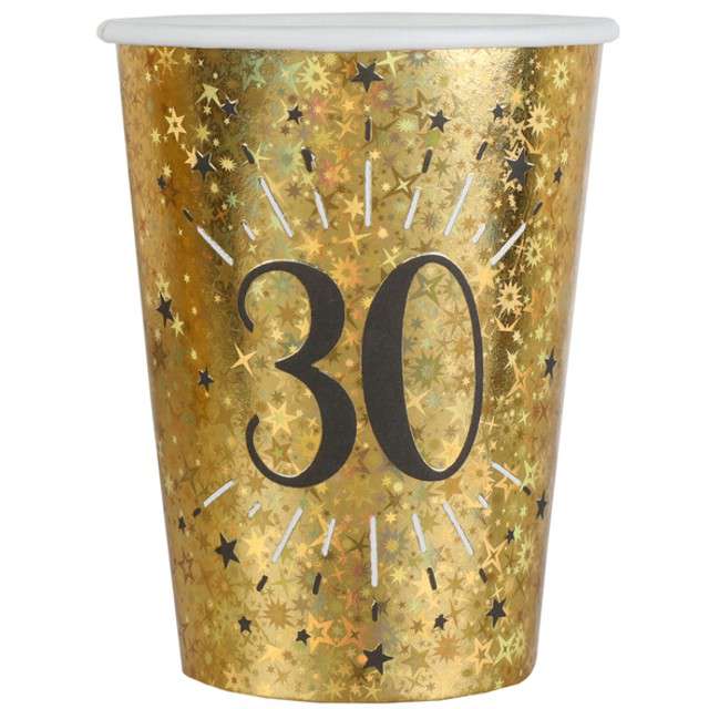 Kubeczki papierowe "30 urodziny - Holo Gold", SANTEX, 250 ml, 10 szt