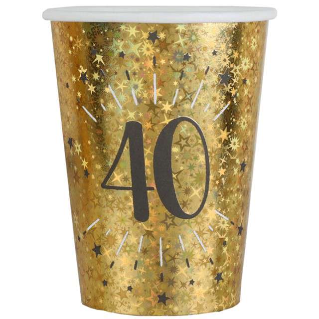 Kubeczki papierowe "40 urodziny - Holo Gold", SANTEX, 250 ml, 10 szt