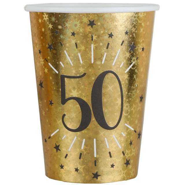 Kubeczki papierowe "50 urodziny - Holo Gold", SANTEX, 250 ml, 10 szt