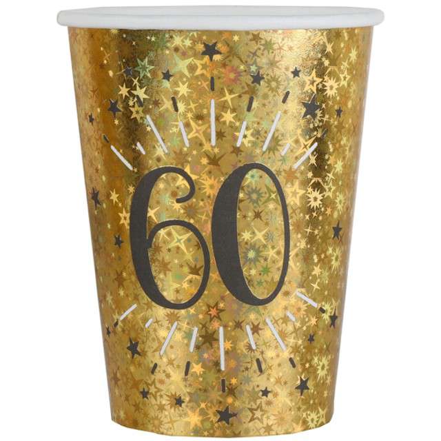 Kubeczki papierowe "60 urodziny - Holo Gold", SANTEX, 250 ml, 10 szt