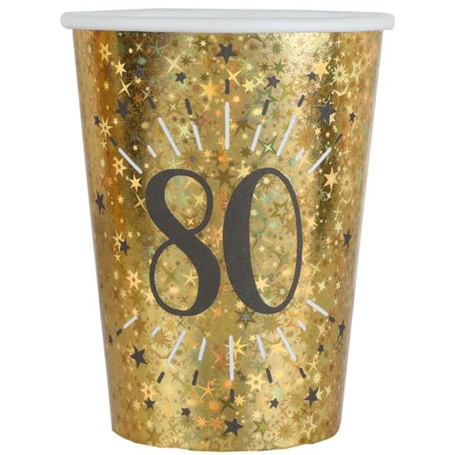 Kubeczki papierowe "80 urodziny - Holo Gold", SANTEX, 250 ml, 10 szt