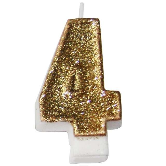 Świeczka na tort "4 złota z brokatem", Arpex, 7,5 cm