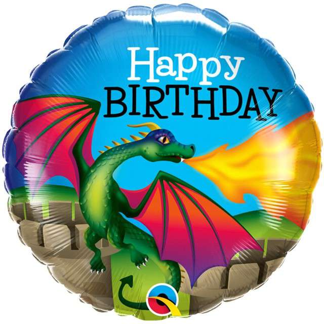 Balon foliowy "Happy Birthday Smok", Qualatex, 18 cali, RND