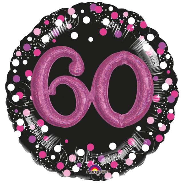 Balon foliowy "60 Urodziny - Glitz", czarno-różowy, Amscan, SHP