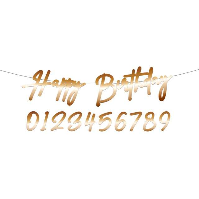 Baner "Happy Birthday - Personalizowany", złoty, Folat, 100 cm
