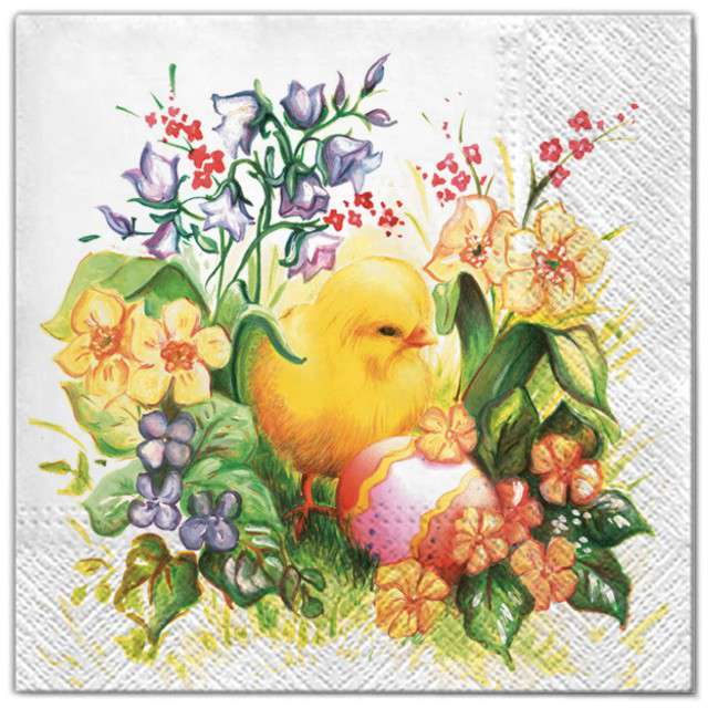 Serwetki "Wielkanoc - kurczak w kwiatach", Maki, 33 cm, 20 szt