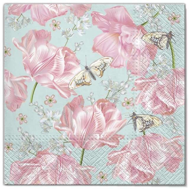 Serwetki "Wielkanoc - różowe kwiaty i motyle", Maki, 33 cm, 20 szt