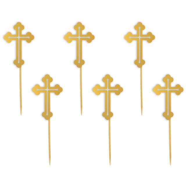 Pikery "Krzyż", złote, 6 szt