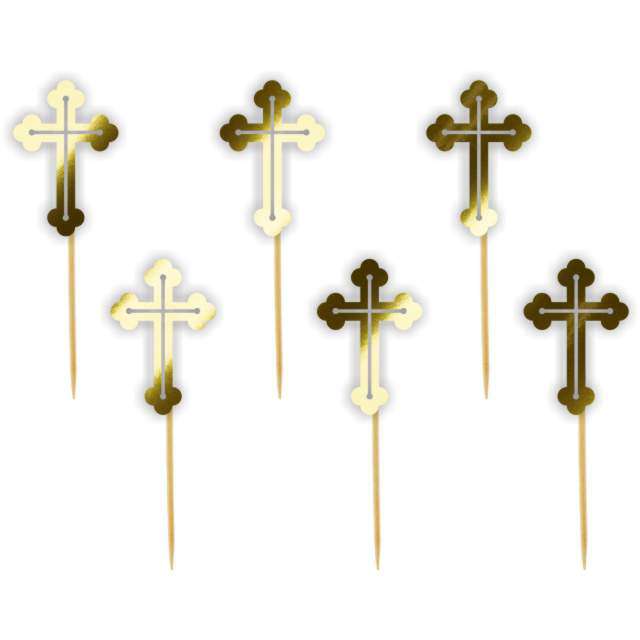 Pikery "Krzyż", złote metaliczne, 6 szt