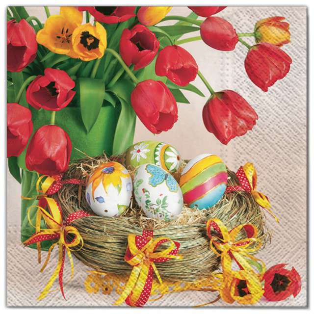 Serwetki "Wielkanoc - tulipany i jajka", Maki, 33 cm, 20 szt