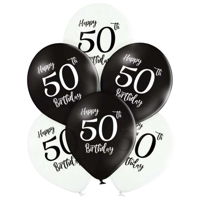 Balony "50 Urodziny", mix, Belbal, 12", 6 szt