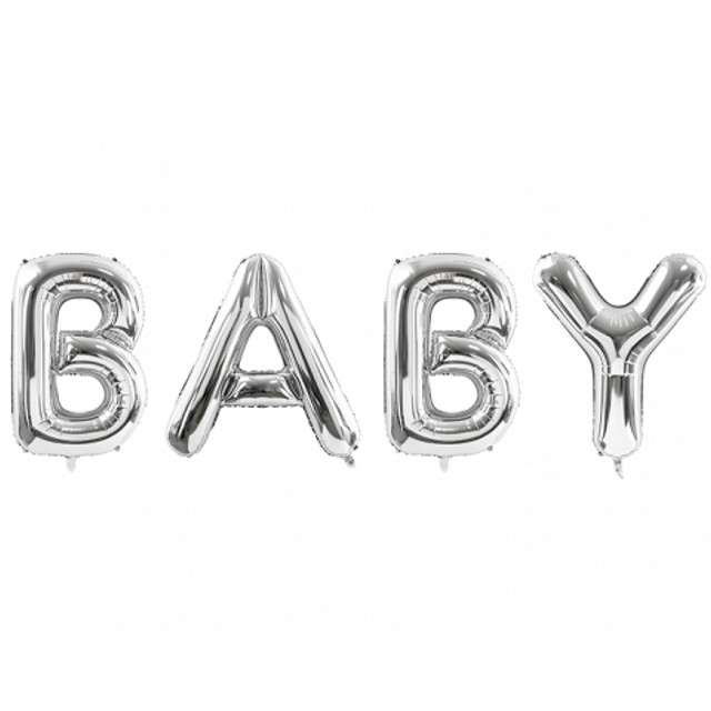 Balon foliowy Baby srebrny Partydeco  zestaw