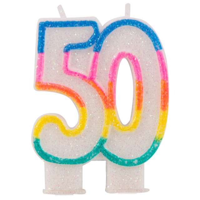 Świeczka na tort "50 Urodziny - Brokat", mix, Folat