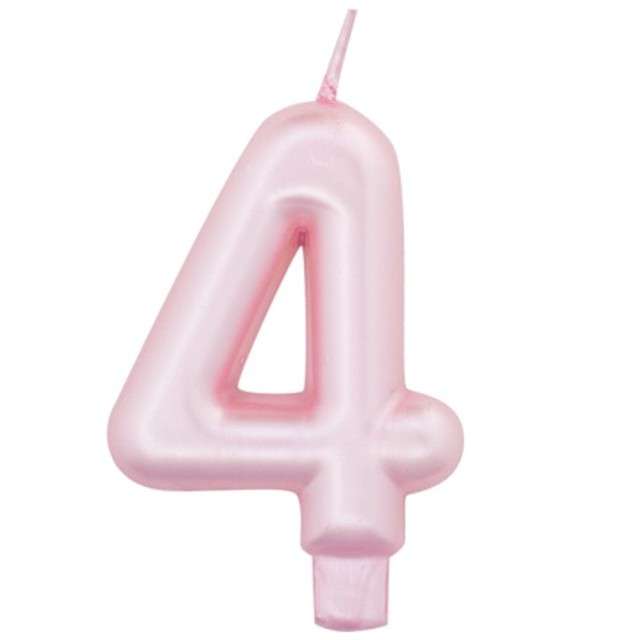 Świeczka na tort "Cyfra 4", różowy perłowy, Givi, 9 cm