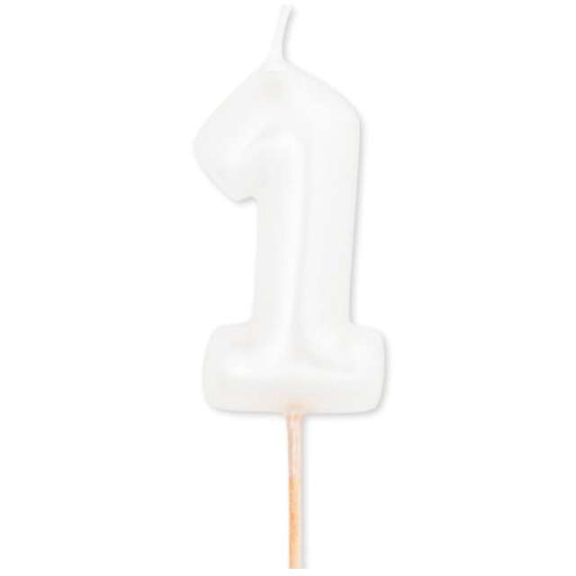 Świeczka na tort "Cyfra 1", biały perłowy, Givi, 8 cm