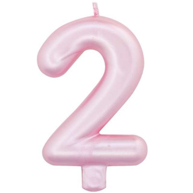 Świeczka na tort "Cyfra 2", różowy perłowy, Givi, 9 cm