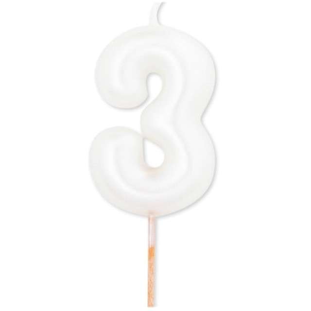 Świeczka na tort "Cyfra 3", biały perłowy, Givi, 8 cm