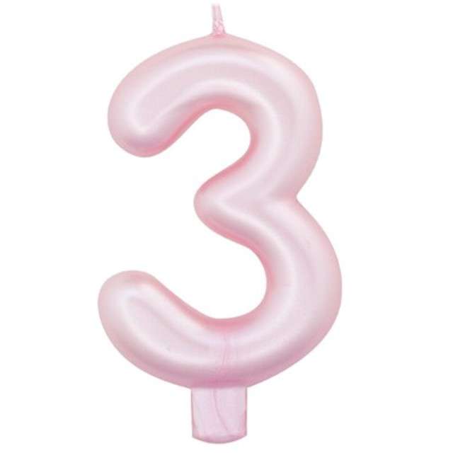 Świeczka na tort "Cyfra 3", różowy perłowy, Givi, 9 cm
