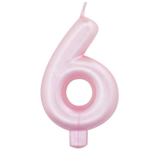 Świeczka na tort "Cyfra 6", różowy perłowy, Givi, 9 cm
