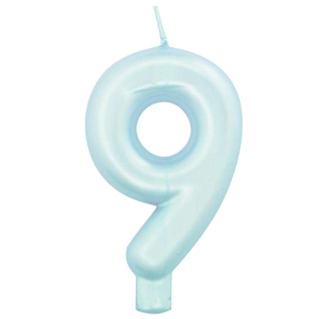 Świeczka na tort "Cyfra 9", niebieski perłowy, Givi, 9 cm