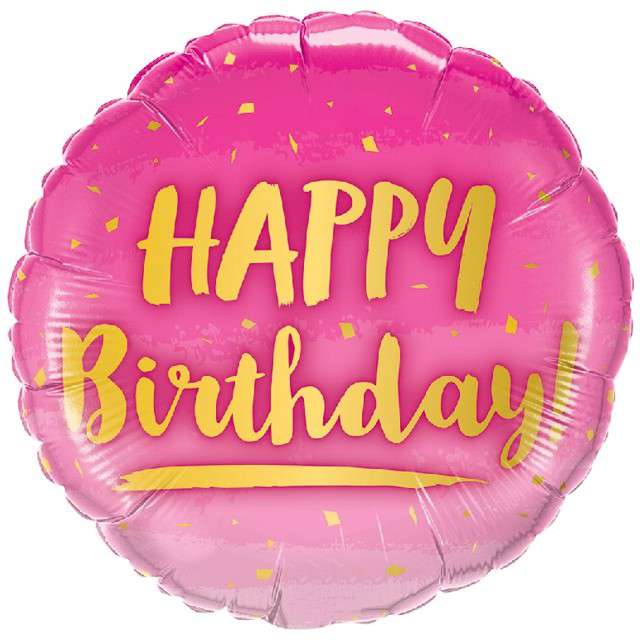 Balon foliowy "Happy Birthday Gold and Pink", Qualatex, 18" RND