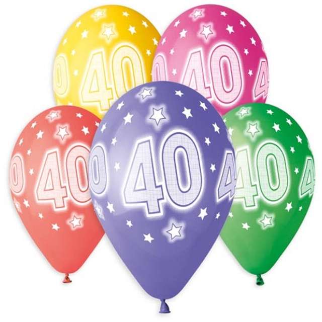 Balony "40 urodziny", 13", Gemar, 5 szt.