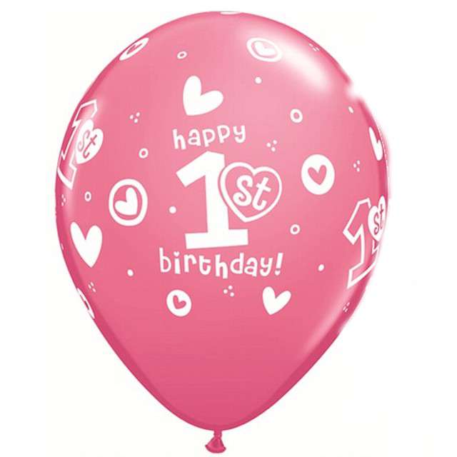 Balony "1 urodziny", różowy pastel, Qualatex, 11", 25 szt